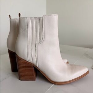Marc Fisher Cream Leather Block Heel Ankle Boots